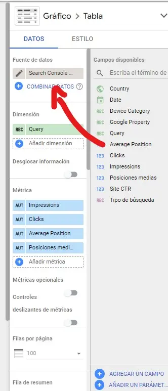 Combinar datos data studio